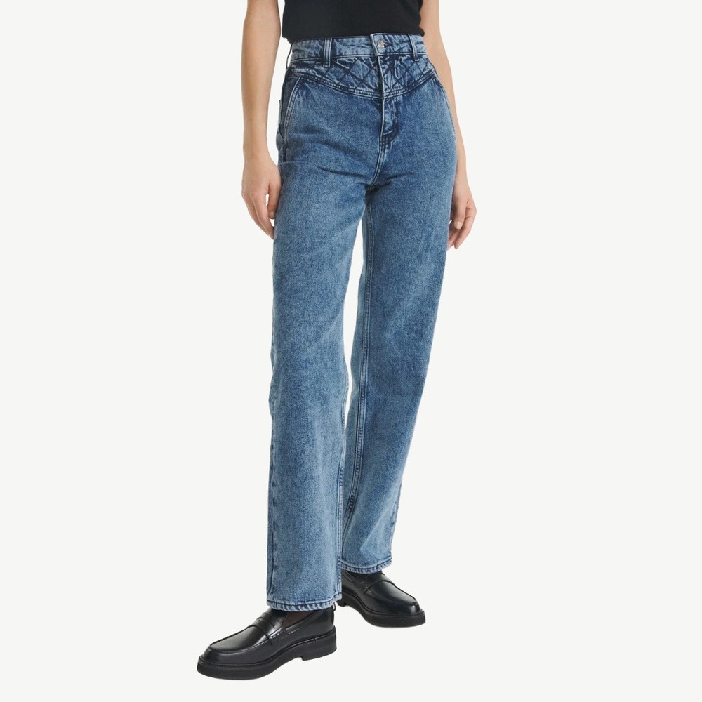 The Kooples Naomy High Rise Quilted Wide Leg Acid Wash Jeans Capsule Minimalist